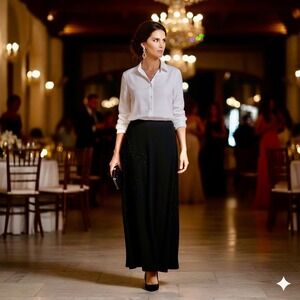 Autograph A Line Maxi Linen‎ Blend Skirt Women 10 Black Beaded Detail Minimal